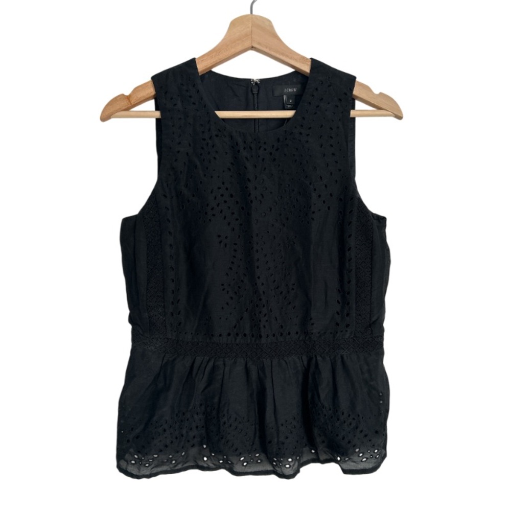 💕 J Crew Eyelet Pattern Silk Cotton Blend Black Sleeveless Top Size 2 New